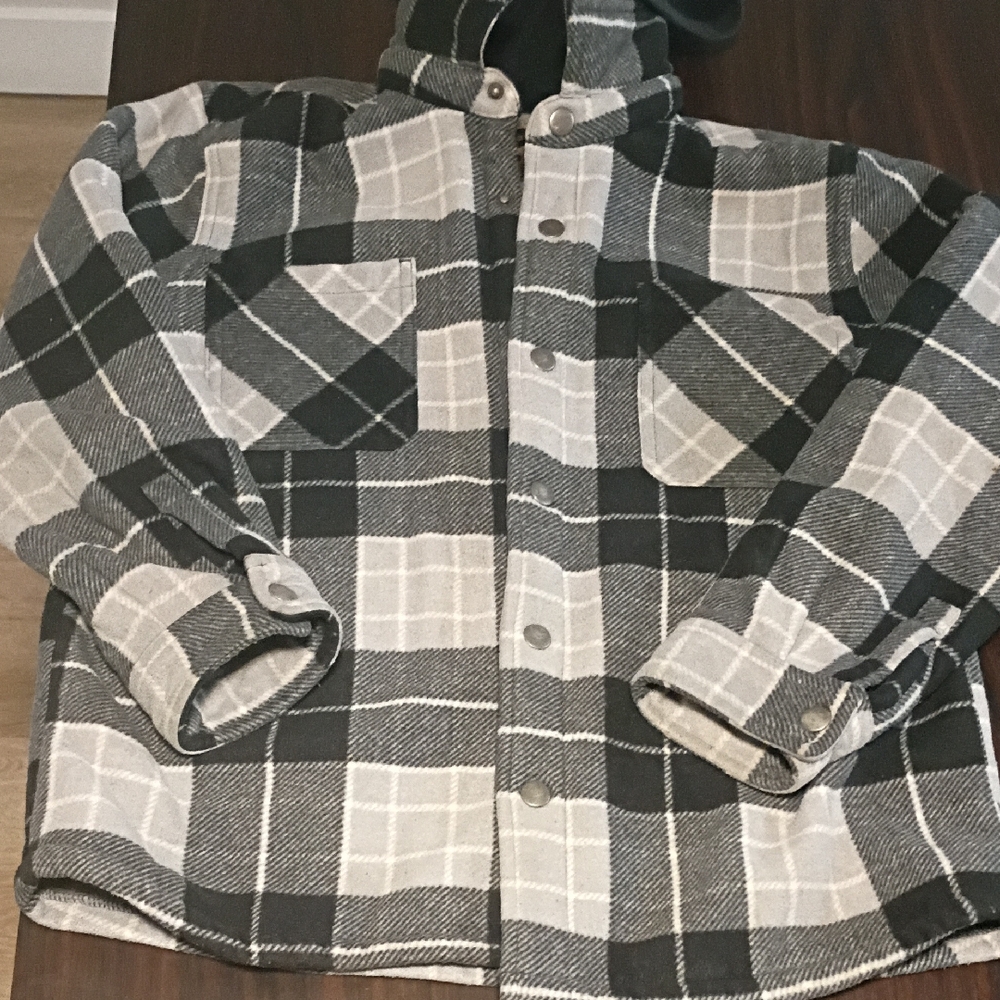 Kids Checkered Hooded Shirt - Gray and White